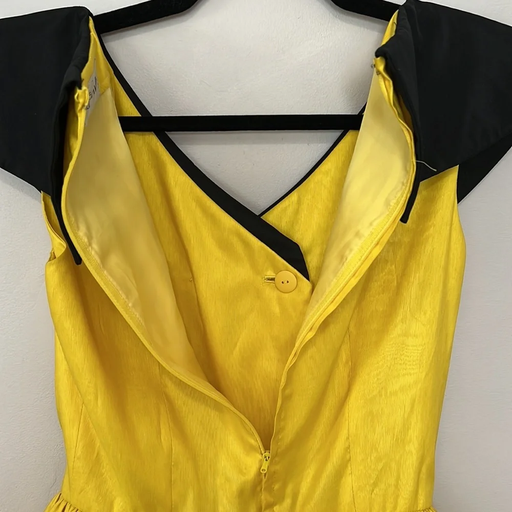 Vintage Sailor Dress Rockabilly A Line Yellow & Black Tulle Underskirt Lined - Picture 8 of 14
